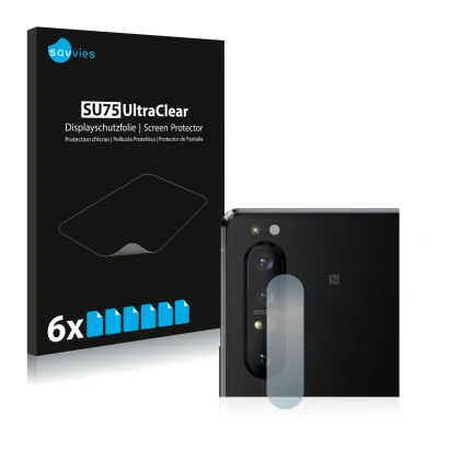 Parte frontale di una confezione del prodotto con il logo del marchio Savvies. Accanto è raffigurato il dispositivo Sony Xperi