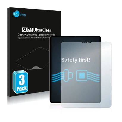 Parte frontale di una confezione del prodotto con il logo del marchio Savvies. Accanto è raffigurato il dispositivo Apple iPad