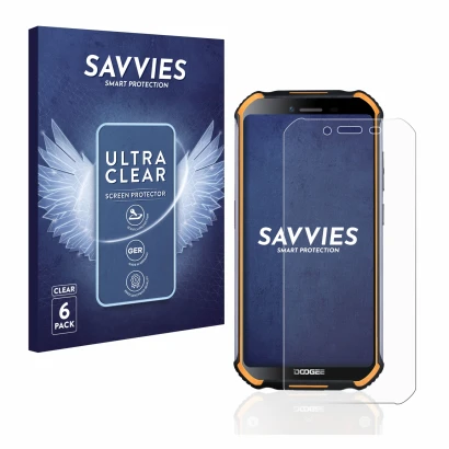 Parte frontale di una confezione del prodotto con il logo del marchio Savvies. Accanto è raffigurato il dispositivo Doogee S40