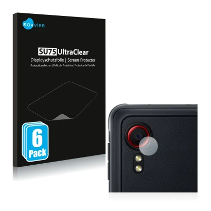 Parte frontale di una confezione del prodotto con il logo del marchio Savvies. Accanto è raffigurato il dispositivo Samsung Ga