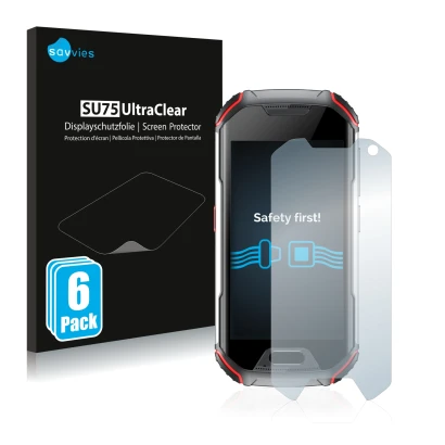 Parte frontale di una confezione del prodotto con il logo del marchio Savvies. Accanto è raffigurato il dispositivo Unihertz A