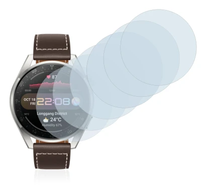 Immagine del dispositivo Huawei Watch 3 Pro con un'ampia varietà di protezioni per lo schermo.