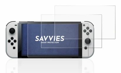 Immagine del dispositivo Nintendo Switch OLED-Modell con un'ampia varietà di protezioni per lo schermo.