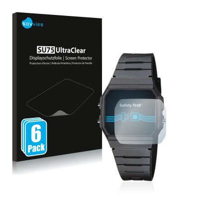 Parte frontale di una confezione del prodotto con il logo del marchio Savvies. Accanto è raffigurato il dispositivo Casio Coll