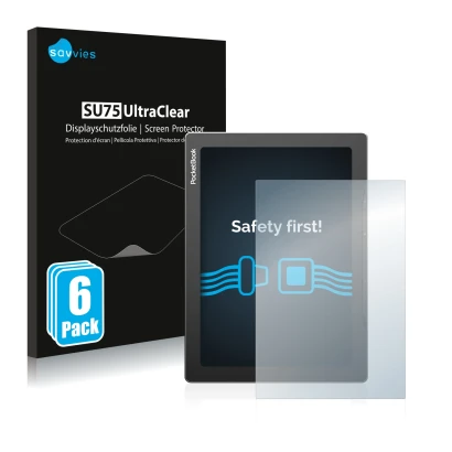 Parte frontale di una confezione del prodotto con il logo del marchio Savvies. Accanto è raffigurato il dispositivo PocketBook