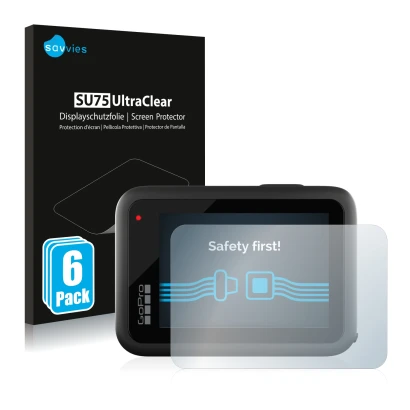 Parte frontale di una confezione del prodotto con il logo del marchio Savvies. Accanto è raffigurato il dispositivo GoPro Hero