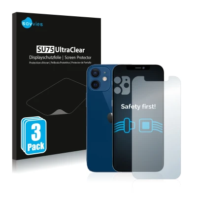 Parte frontale di una confezione del prodotto con il logo del marchio Savvies. Accanto è raffigurato il dispositivo Apple iPho