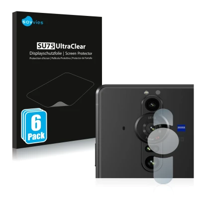 Parte frontale di una confezione del prodotto con il logo del marchio Savvies. Accanto è raffigurato il dispositivo Sony Xperi