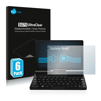 Parte frontale di una confezione del prodotto con il logo del marchio Savvies. Accanto è raffigurato il dispositivo GPD Pocket