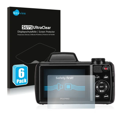 Parte frontale di una confezione del prodotto con il logo del marchio Savvies. Accanto è raffigurato il dispositivo Kodak Pixp