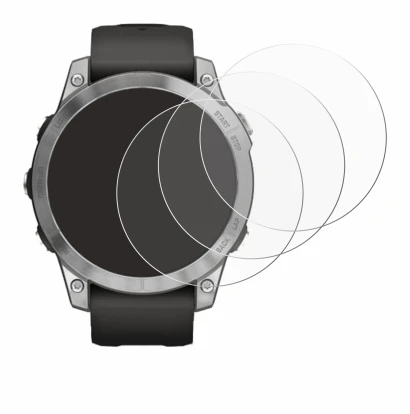 Immagine del dispositivo Garmin Fenix 7 (47 mm) con un'ampia varietà di protezioni per lo schermo.
