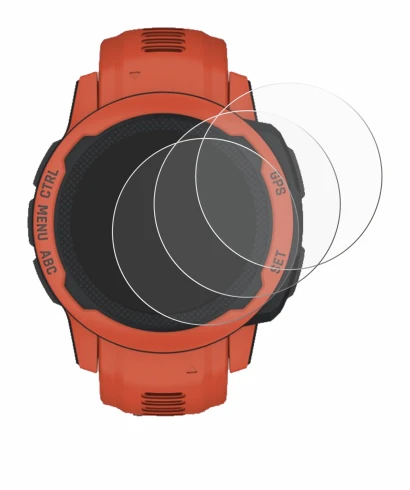 Immagine del dispositivo Garmin Instinct 2S con un'ampia varietà di protezioni per lo schermo.