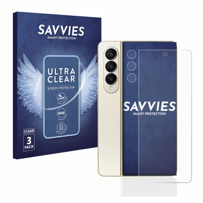Parte frontale di una confezione del prodotto con il logo del marchio Savvies. Accanto è raffigurato il dispositivo Samsung Ga