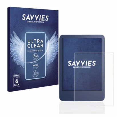 Parte frontale di una confezione del prodotto con il logo del marchio Savvies. Accanto è raffigurato il dispositivo Amazon Kin