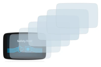 Immagine del dispositivo TomTom GO Exclusive con un'ampia varietà di protezioni per lo schermo.