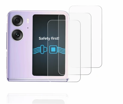 Immagine del dispositivo Oppo Find N2 Flip (Display posteriore) con un'ampia varietà di protezioni per lo schermo.