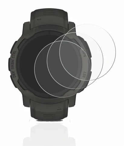 Immagine del dispositivo Garmin Instinct 2 Solar con un'ampia varietà di protezioni per lo schermo.