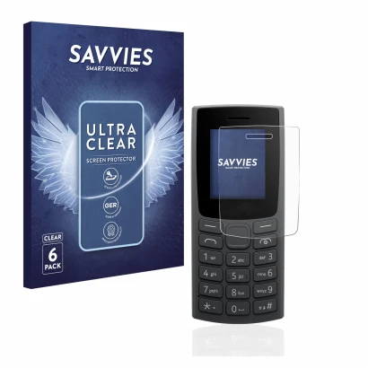 Parte frontale di una confezione del prodotto con il logo del marchio Savvies. Accanto è raffigurato il dispositivo Nokia 110 