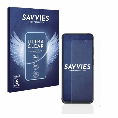 Parte frontale di una confezione del prodotto con il logo del marchio Savvies. Accanto è raffigurato il dispositivo Cubot X70 