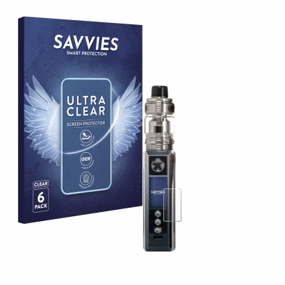 Parte frontale di una confezione del prodotto con il logo del marchio Savvies. Accanto è raffigurato il dispositivo Voopoo Dra