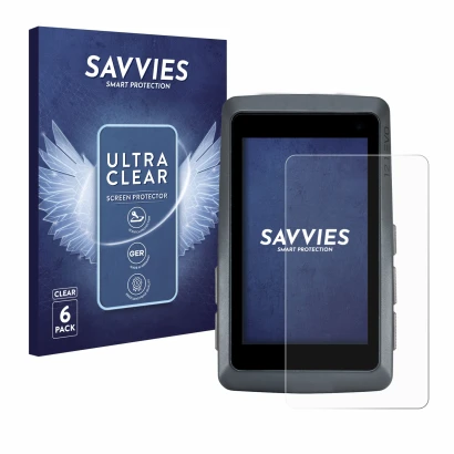 Parte frontale di una confezione del prodotto con il logo del marchio Savvies. Accanto è raffigurato il dispositivo Sigma ROX 