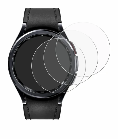 Immagine del dispositivo Samsung Galaxy Watch 6 Classic (47 mm) con un'ampia varietà di protezioni per lo schermo.