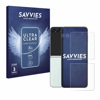 Parte frontale di una confezione del prodotto con il logo del marchio Savvies. Accanto è raffigurato il dispositivo Samsung Ga