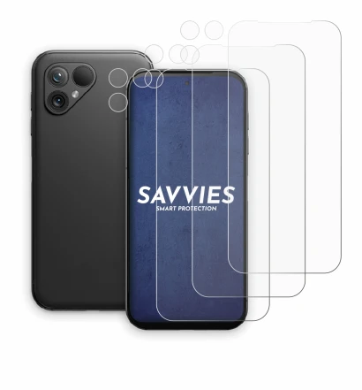 Immagine del dispositivo Fairphone 5 (Fronte+Fotocamera) con un'ampia varietà di protezioni per lo schermo.