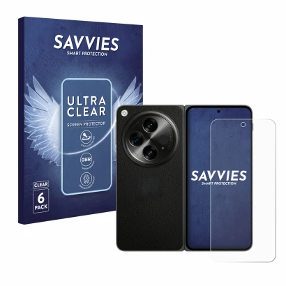 Parte frontale di una confezione del prodotto con il logo del marchio Savvies. Accanto è raffigurato il dispositivo OnePlus Op