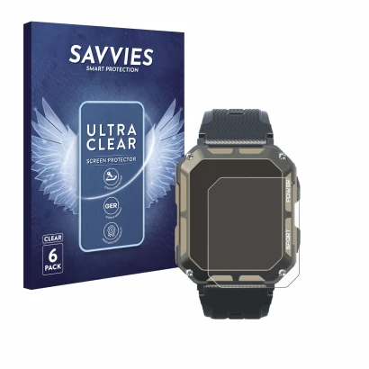 Parte frontale di una confezione del prodotto con il logo del marchio Savvies. Accanto è raffigurato il dispositivo Blackview 