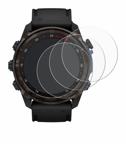 Immagine del dispositivo Garmin Descent Mk3i (51 mm) con un'ampia varietà di protezioni per lo schermo.