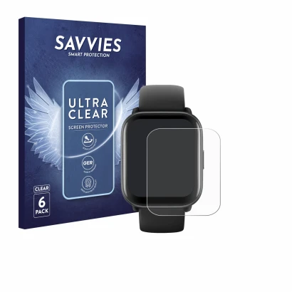 Parte frontale di una confezione del prodotto con il logo del marchio Savvies. Accanto è raffigurato il dispositivo Amazfit Ac