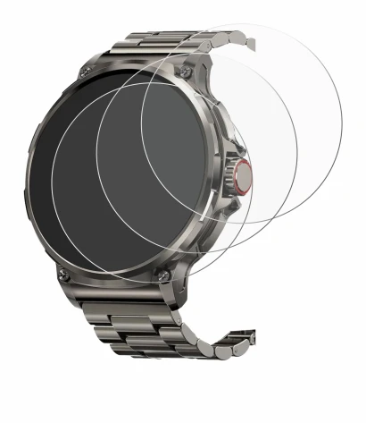 Immagine del dispositivo Tesofit Smartwatch 1.85" (rotondo) con un'ampia varietà di protezioni per lo schermo.