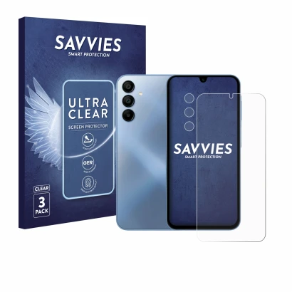 Parte frontale di una confezione del prodotto con il logo del marchio Savvies. Accanto è raffigurato il dispositivo Samsung Ga