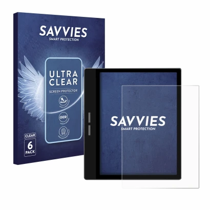 Parte frontale di una confezione del prodotto con il logo del marchio Savvies. Accanto è raffigurato il dispositivo Bigme B751