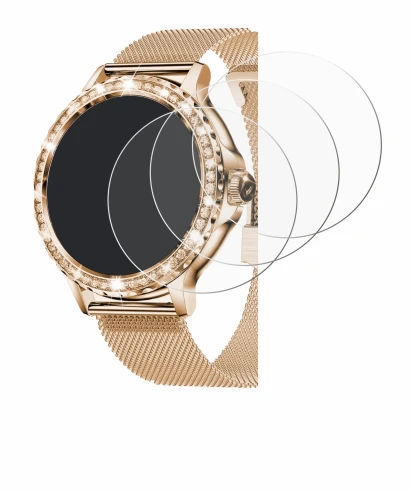 Immagine del dispositivo walkbee Smartwatch 1.3" (rotondo) con un'ampia varietà di protezioni per lo schermo.