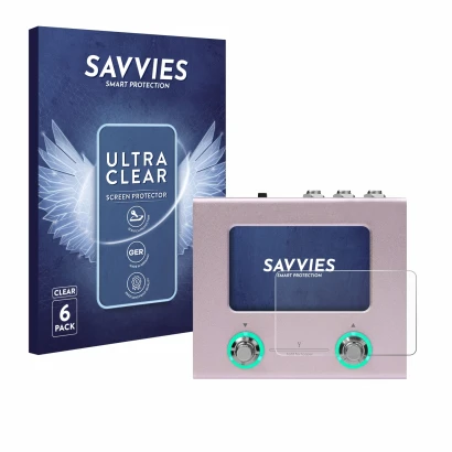 Parte frontale di una confezione del prodotto con il logo del marchio Savvies. Accanto è raffigurato il dispositivo Hotone Amp