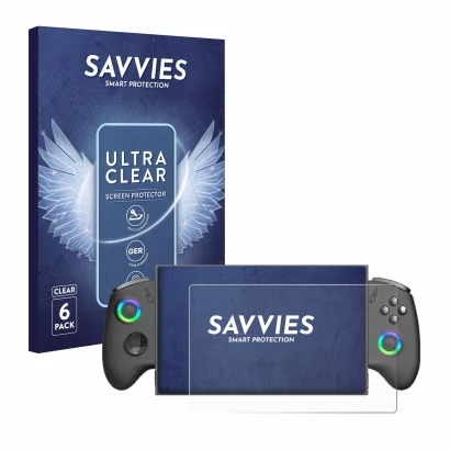 Parte frontale di una confezione del prodotto con il logo del marchio Savvies. Accanto è raffigurato il dispositivo OneXPlayer