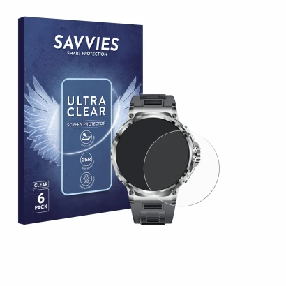 Parte frontale di una confezione del prodotto con il logo del marchio Savvies. Accanto è raffigurato il dispositivo Smartwatch