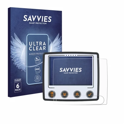 Parte frontale di una confezione del prodotto con il logo del marchio Savvies. Accanto è raffigurato il dispositivo Skytraxx 5