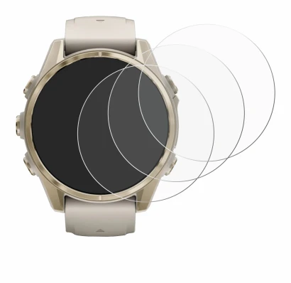 Immagine del dispositivo Garmin Fenix 8 (43 mm) con un'ampia varietà di protezioni per lo schermo.