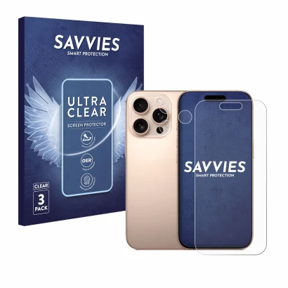 Parte frontale di una confezione del prodotto con il logo del marchio Savvies. Accanto è raffigurato il dispositivo Apple iPho