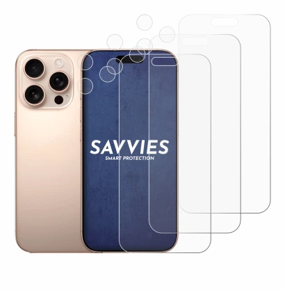 Immagine del dispositivo Apple iPhone 16 Pro Max (Fronte+Fotocamera) con un'ampia varietà di protezioni per lo schermo.