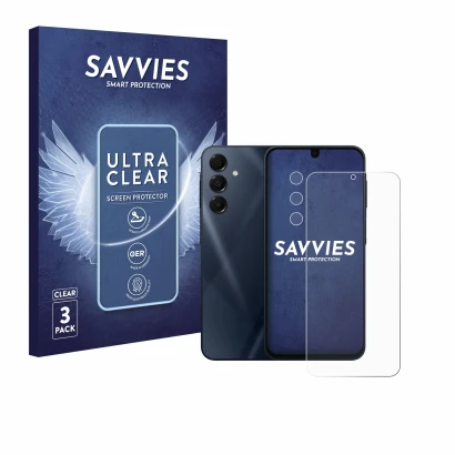Parte frontale di una confezione del prodotto con il logo del marchio Savvies. Accanto è raffigurato il dispositivo Samsung Ga
