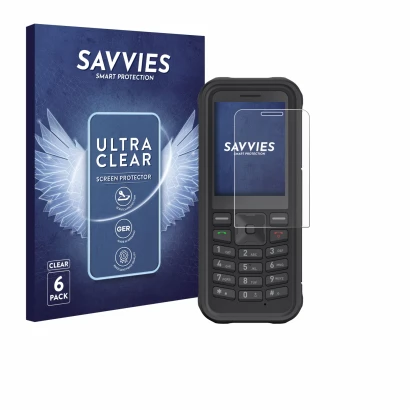 Parte frontale di una confezione del prodotto con il logo del marchio Savvies. Accanto è raffigurato il dispositivo Sonim XP10