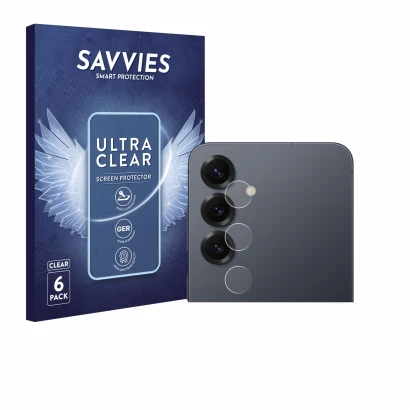 Parte frontale di una confezione del prodotto con il logo del marchio Savvies. Accanto è raffigurato il dispositivo Samsung Ga