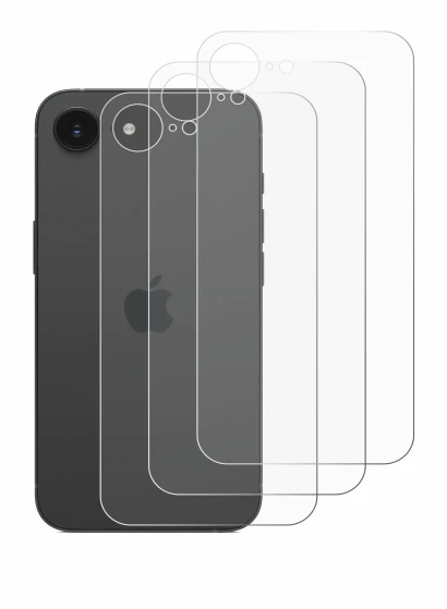 Immagine del dispositivo Apple iPhone 16e (Posteriore) con un'ampia varietà di protezioni per lo schermo.