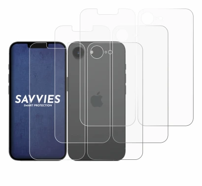 Immagine del dispositivo Apple iPhone 16e (Fronte+Retro) con un'ampia varietà di protezioni per lo schermo.