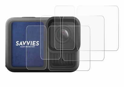 Immagine del dispositivo GoPro Hero 13 Black Ultra Wide Edition con un'ampia varietà di protezioni per lo schermo.