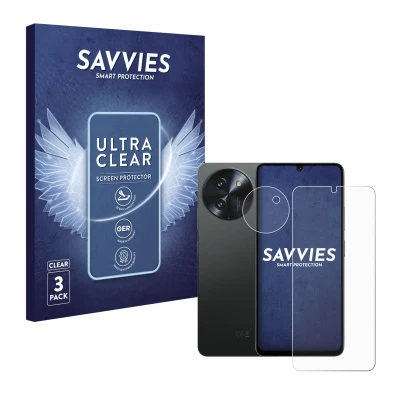 Parte frontale di una confezione del prodotto con il logo del marchio Savvies. Accanto è raffigurato il dispositivo Doogee Not